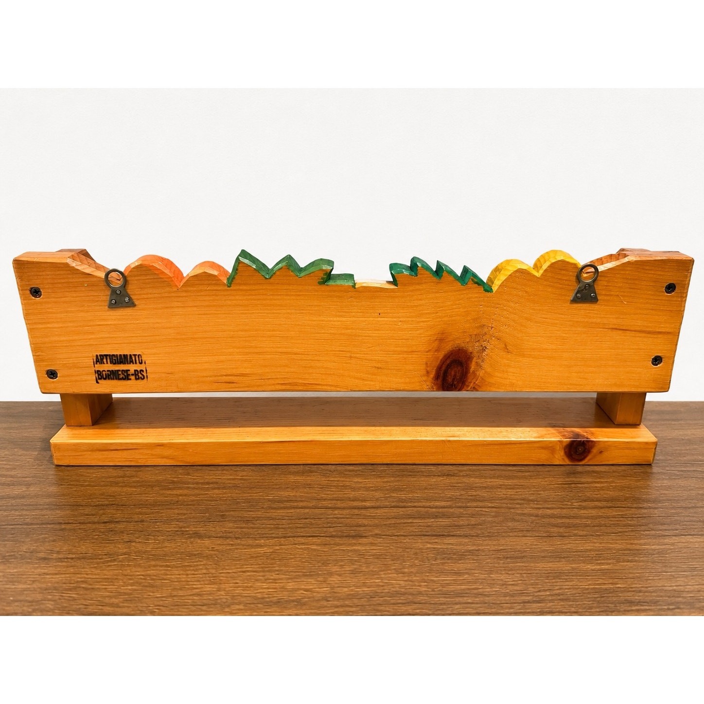 VTG Brazilian Hand Carved Floral Wood Wall Shelf Folk Art Hand Painted 19.25″