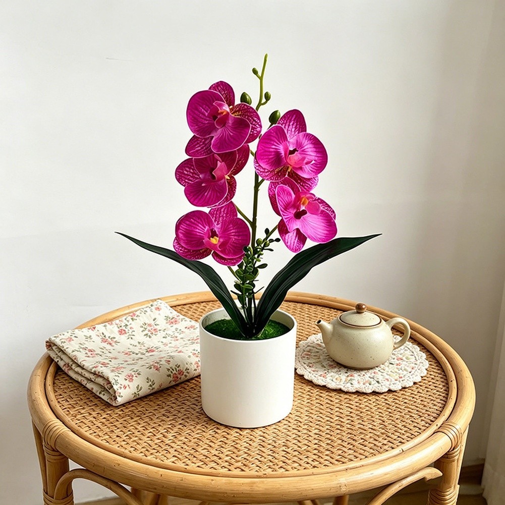 5 Flower Artificial Phalaenopsis Orchid Potted Plant for Wedding Home Decor