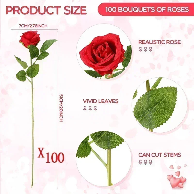 100pcs Artificial Silk Roses Fake Flowers Wedding Party Home Table Decor