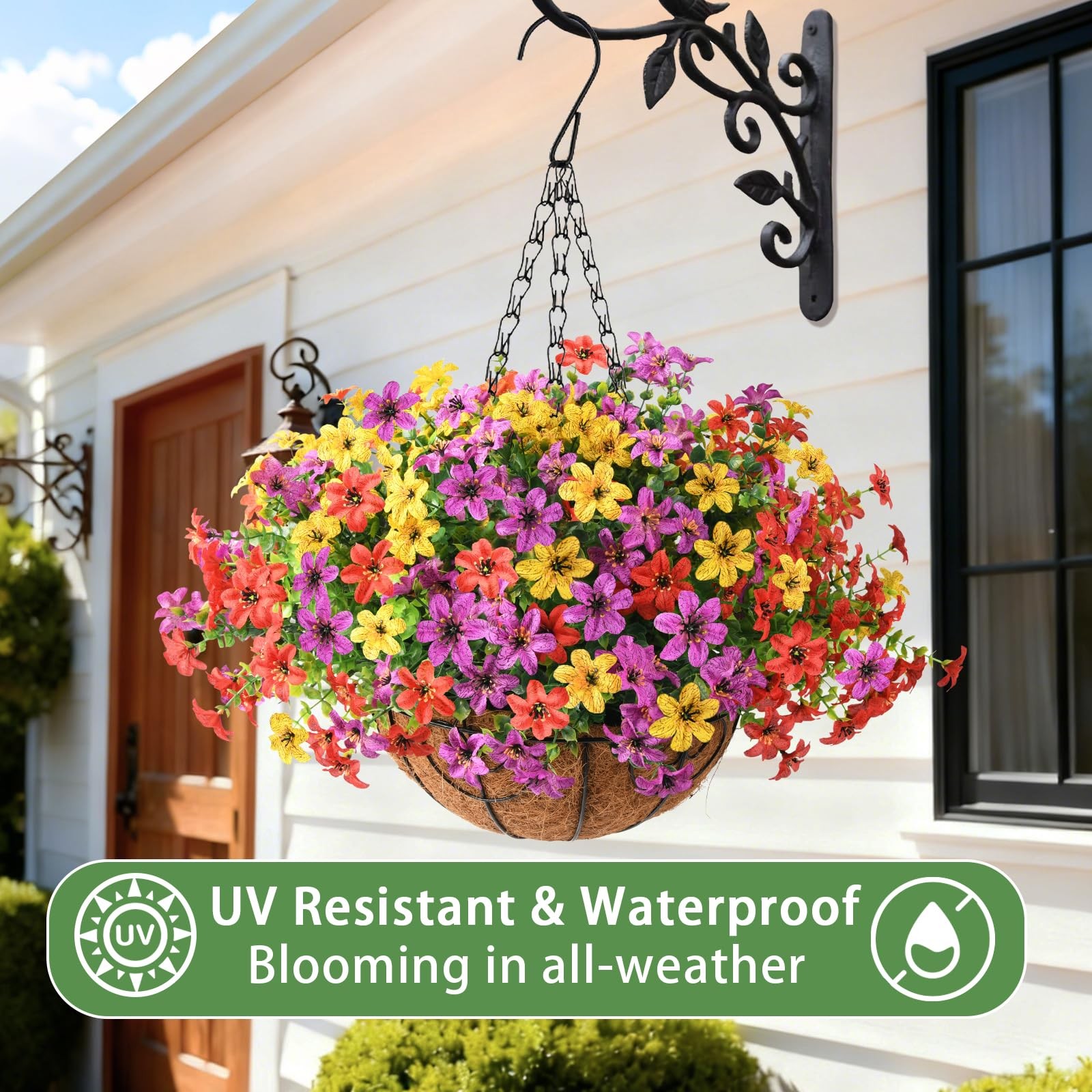 Artificial Flowers Fake Hanging Basket for Outdoor Spring Summer Decoration, …
