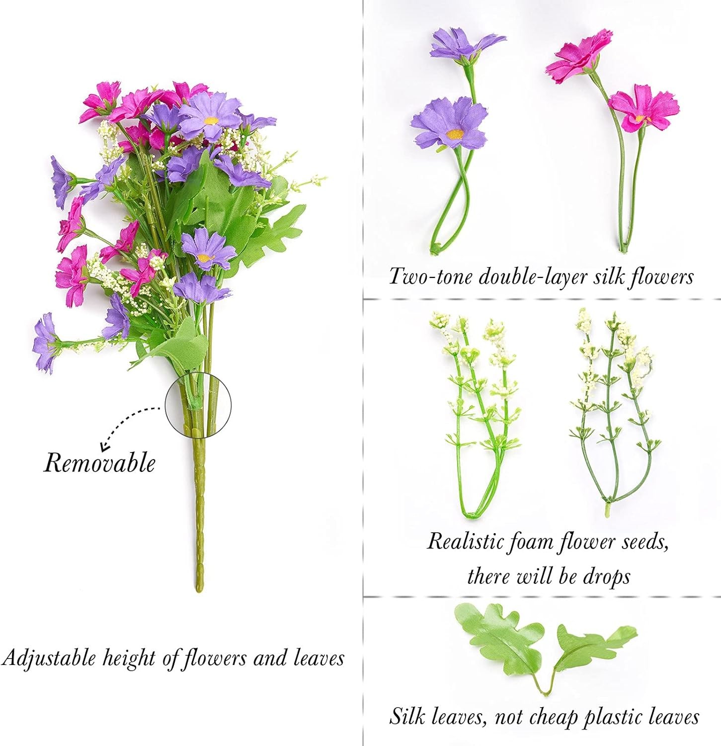 6PCS UV-Resistant Artificial Flowers Faux Silk Bouquet for Indoor & Outdoor Deco