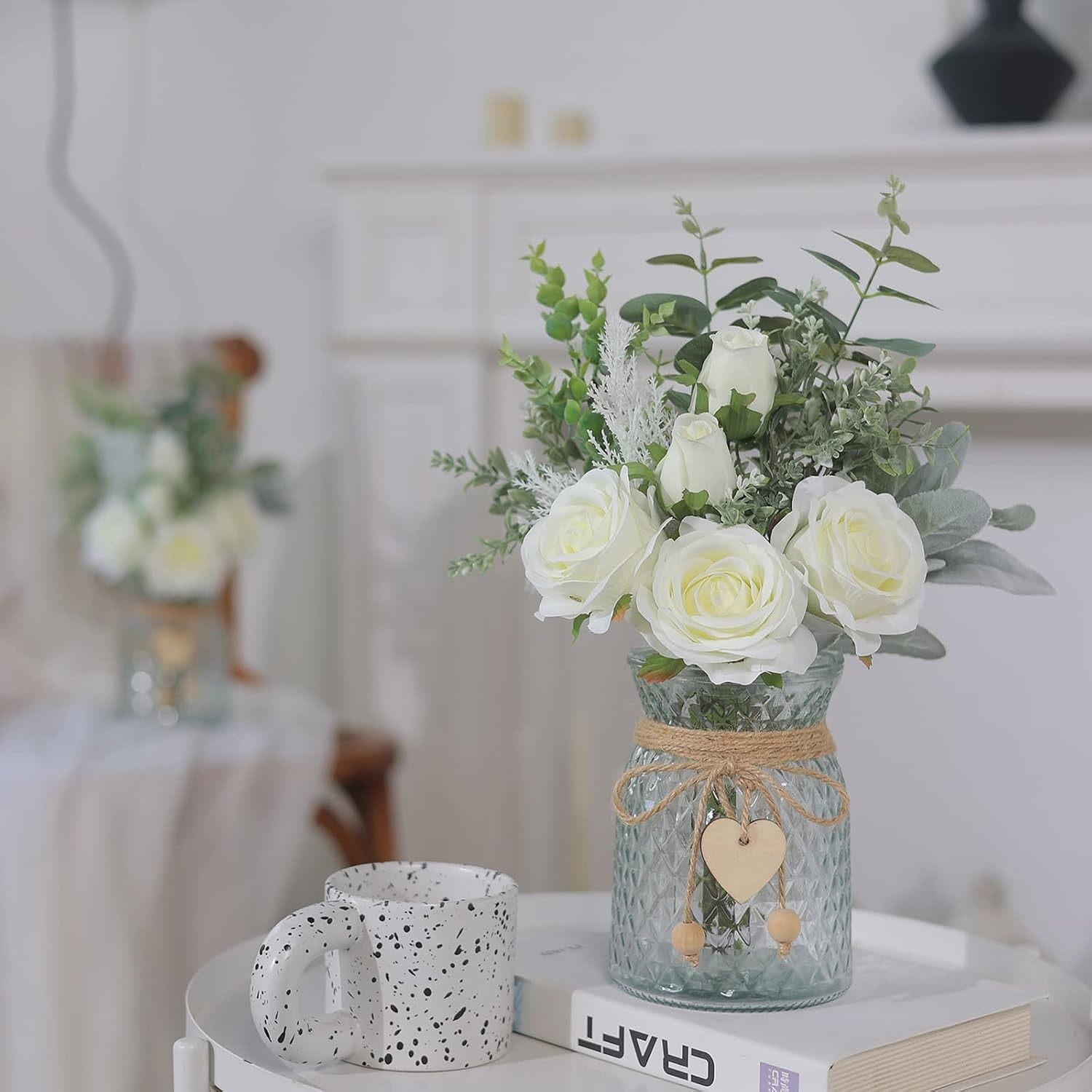 14.5″ Handcrafted Silk Flowers with Glass Vase – Versatile Decor for All Seasons