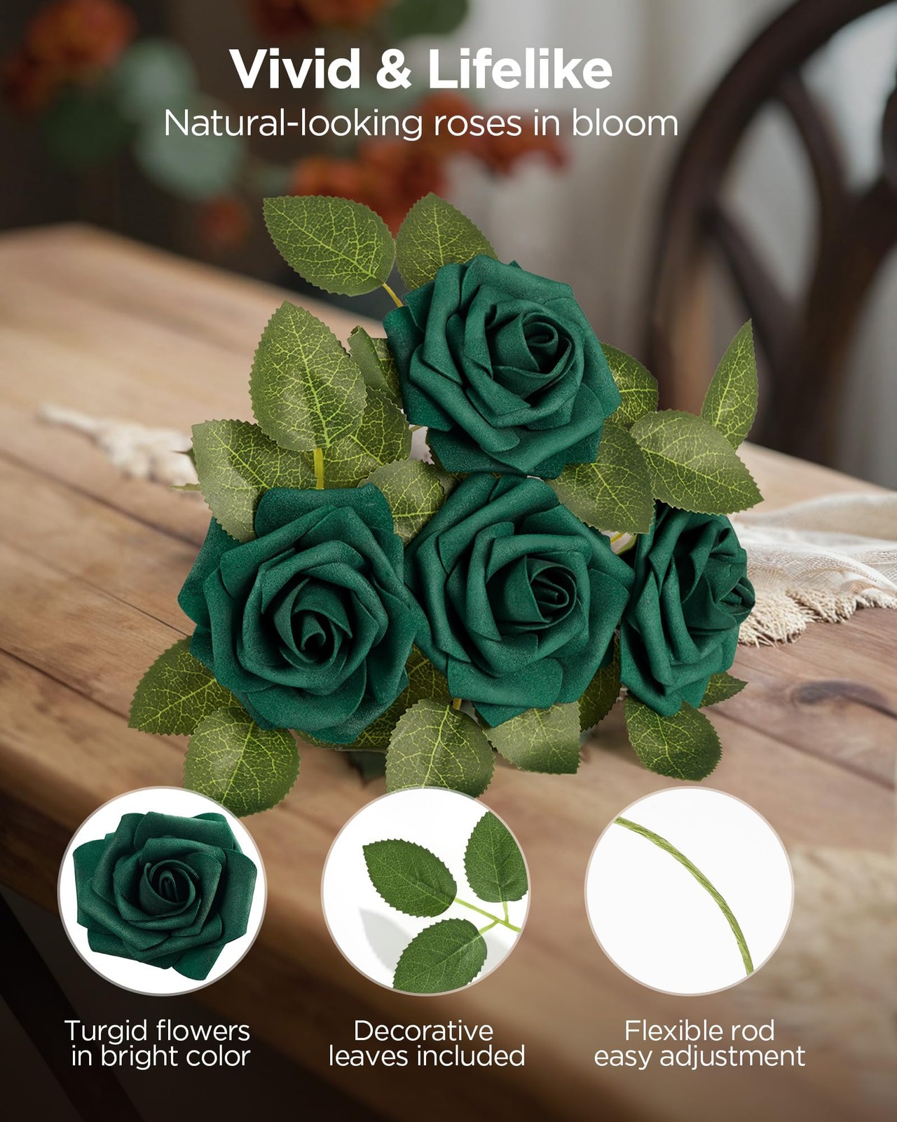 InnoGear Artificial Flowers, 50 Pcs Hunt Green Foam Fake Roses Bulk with Stem…
