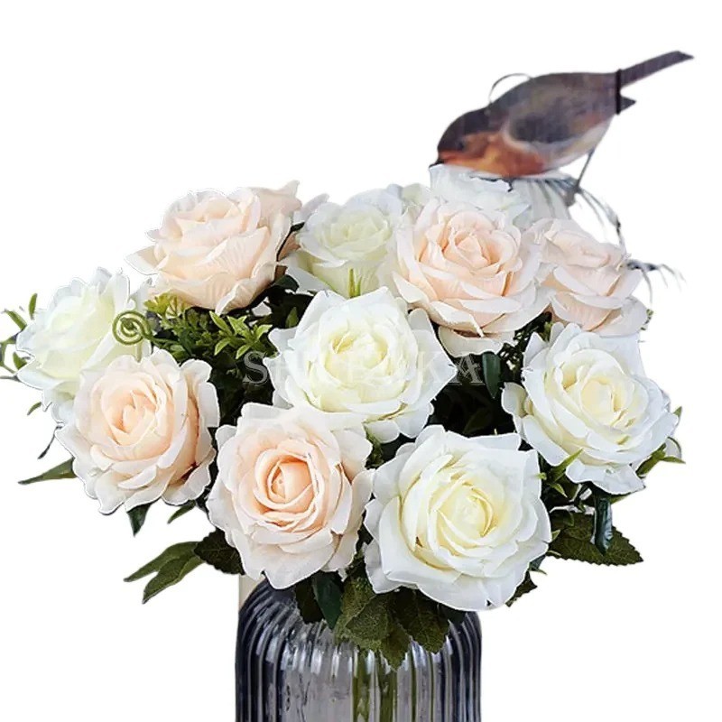 High-quality Silk Orange Rose Artificial Flowers for Wedding Decoration, Big and