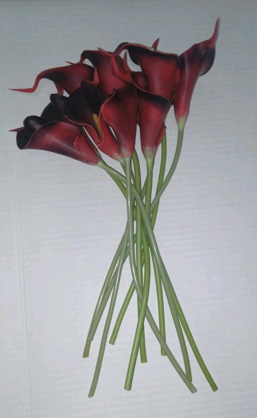 10~Stem Bundle Of Brick Red Real Touch 12″ CALLA LILLIE Artificial Flowers