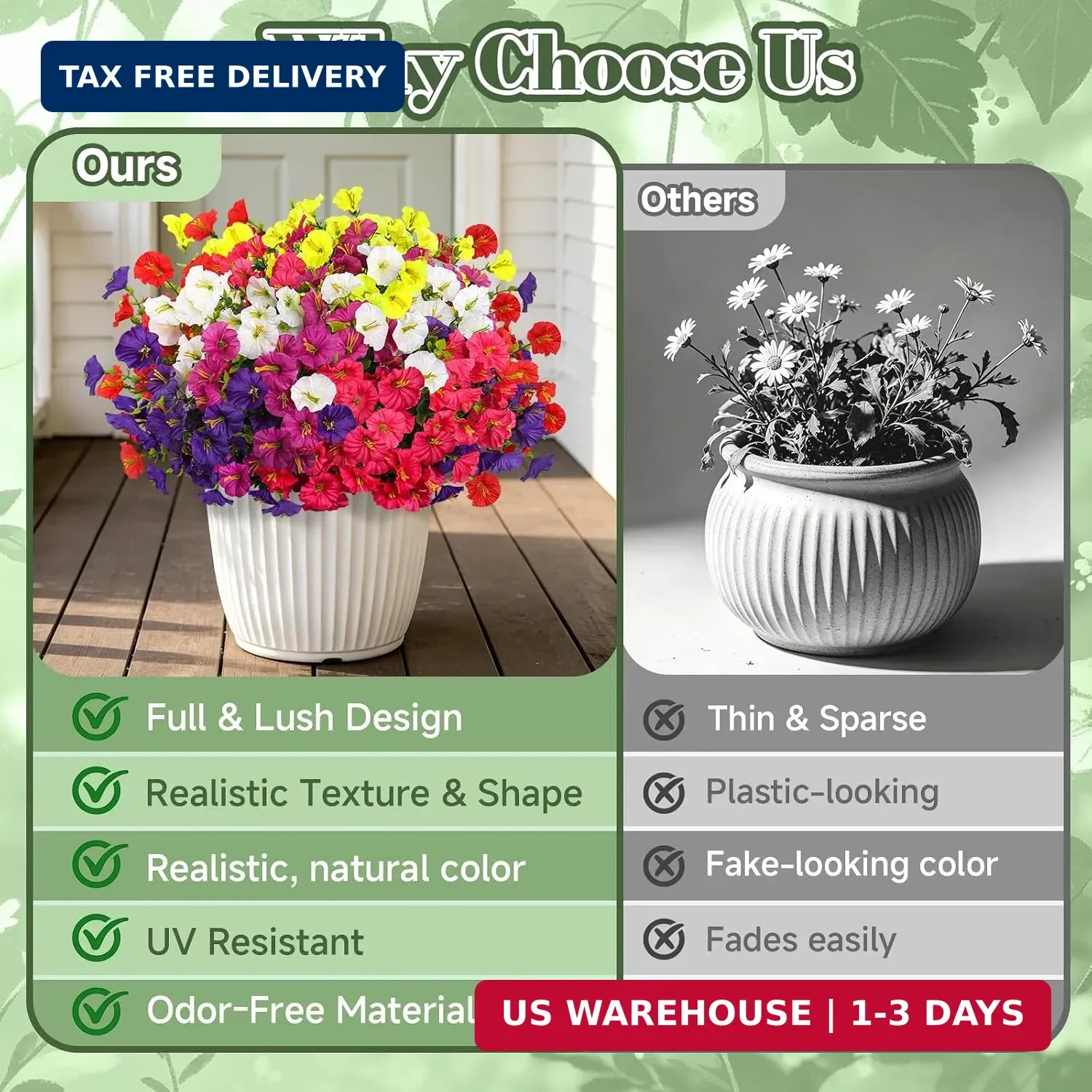 12 Bundles 6 Mixed Artificial Flowers for Outdoors, 336 Blooms UV Resistant Fake