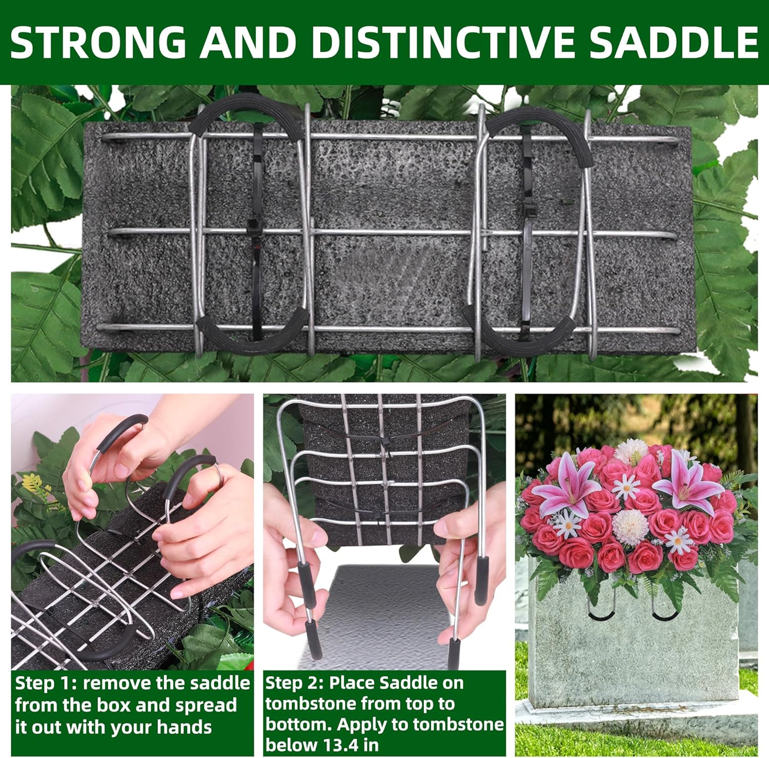 Artificial Cemetery Flower Saddles,Headstone Saddles for Graves,Lily Rose Flower