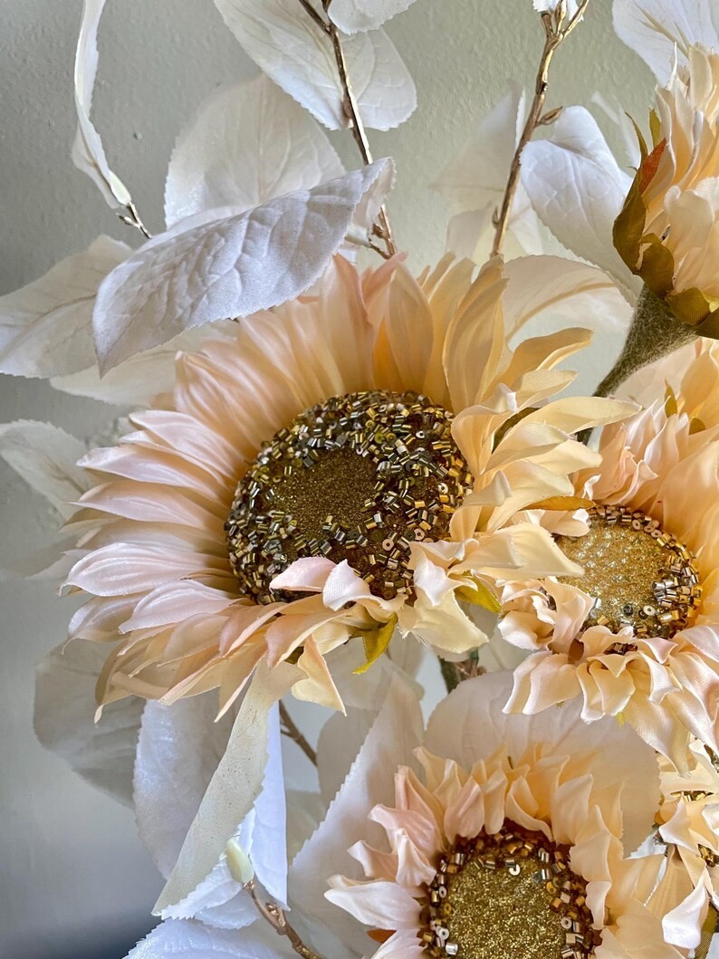 Peach Sunflowers Floral Arrangement: Fancy Table Centerpiece, Modern Home Decor