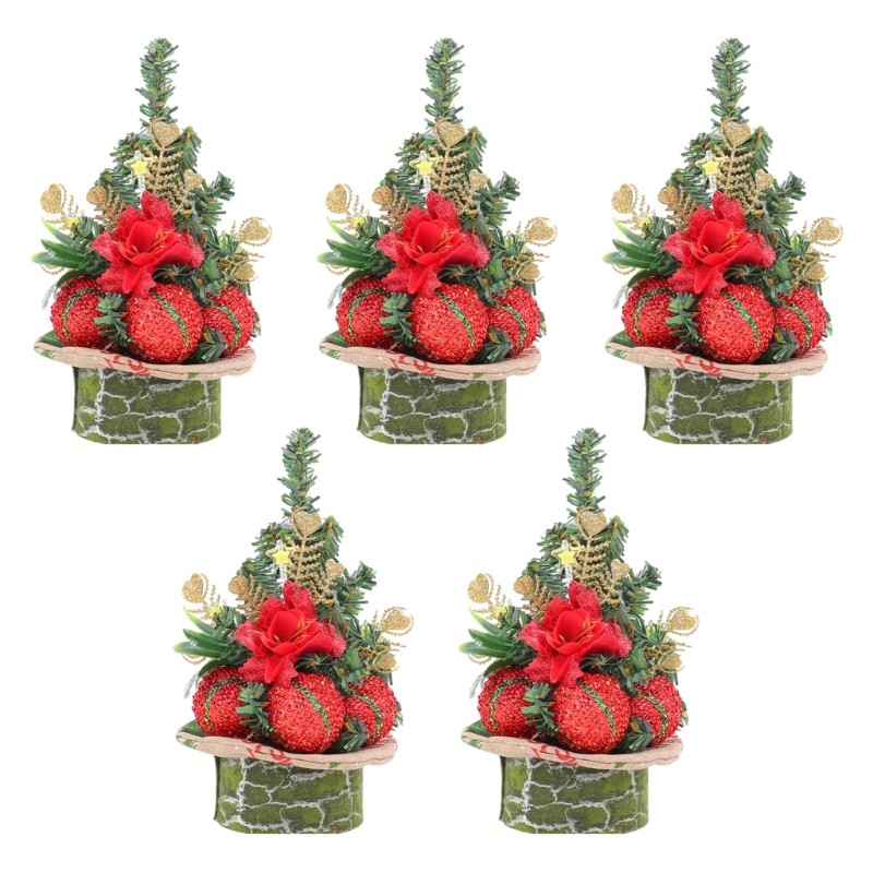 5pcs Compact Mini Pine Needle Tree with Embellishments for Christmas Decoration