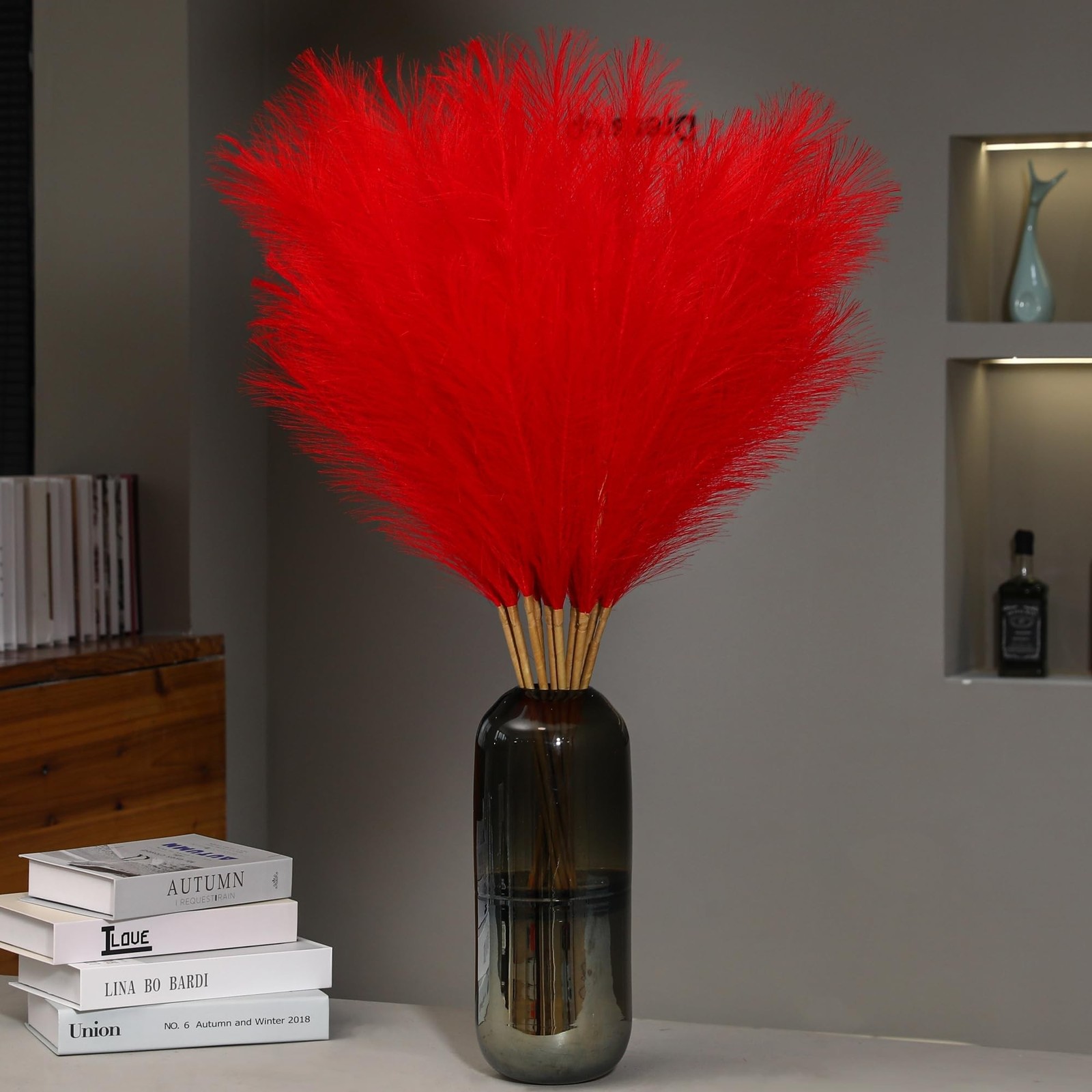9 Stems Red Pampas Grass – 38 Inch Tall Fluffy Faux Pampas Grass Decor, Long …