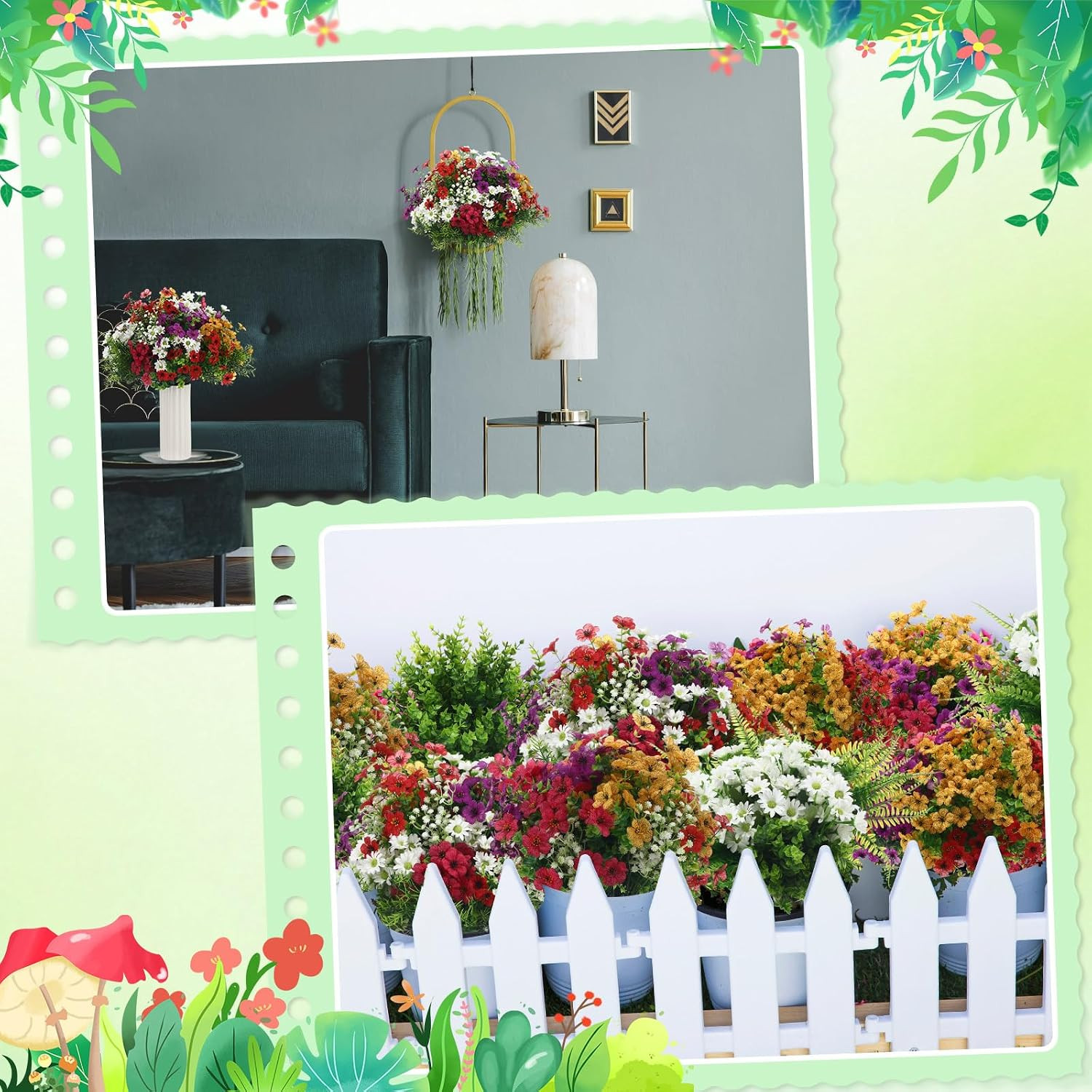 60 Pcs UV Resistant Faux Flowers for Home Garden Wedding Decor