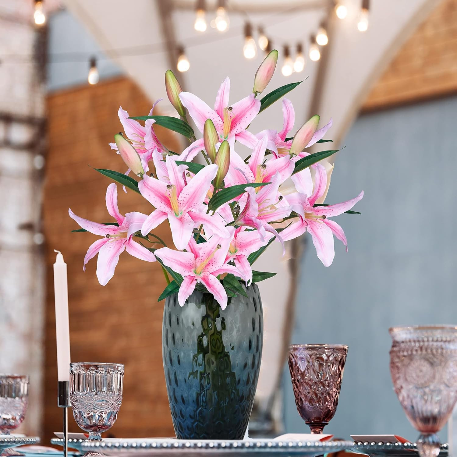 Lily Artificial Flowers Bulk Bouquet 30” Long Stems Dozen Blooming Silk Flower H
