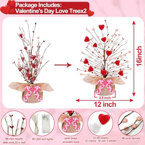 Valentines Day Decorations,2 Pack Lighted Valentine’s Day Heart Lights Tree
