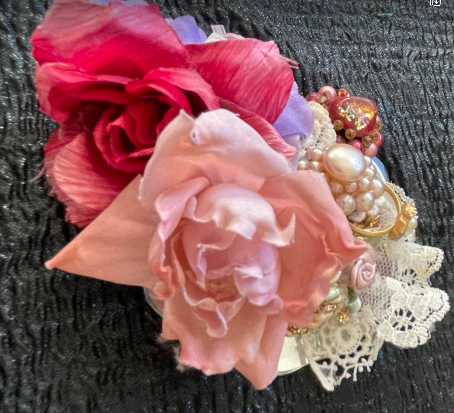 Mirror Artistic Floral Pinks Purples Jewelry Assortment Arrangement Paperweight