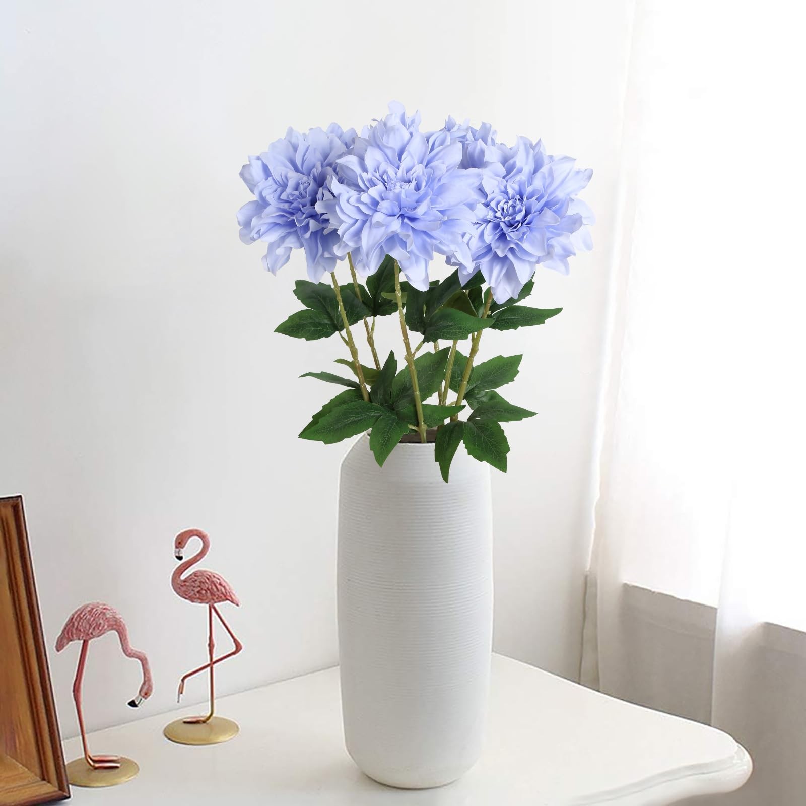 Artificial Dahlia Flowers,6PCS Light Blue Flowers 23.62″ Silk Faux Dahlias fo…