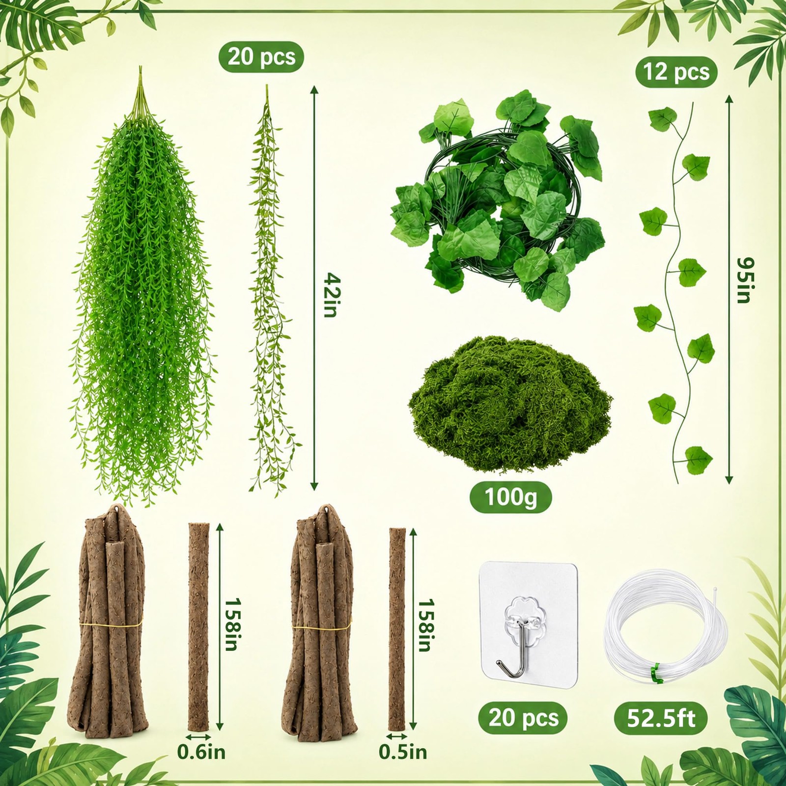 35 Pcs Artificial Bendable Vines Branches Decoration, Jungle Theme Decoration…