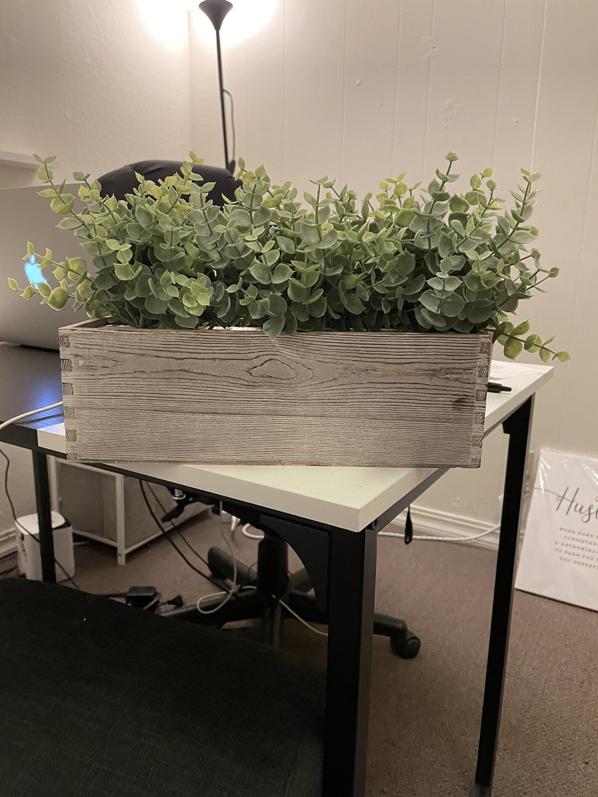 Faux Eucalyptus Plants in Rustic Rectangular Wood Planter Box Artificial Euca…
