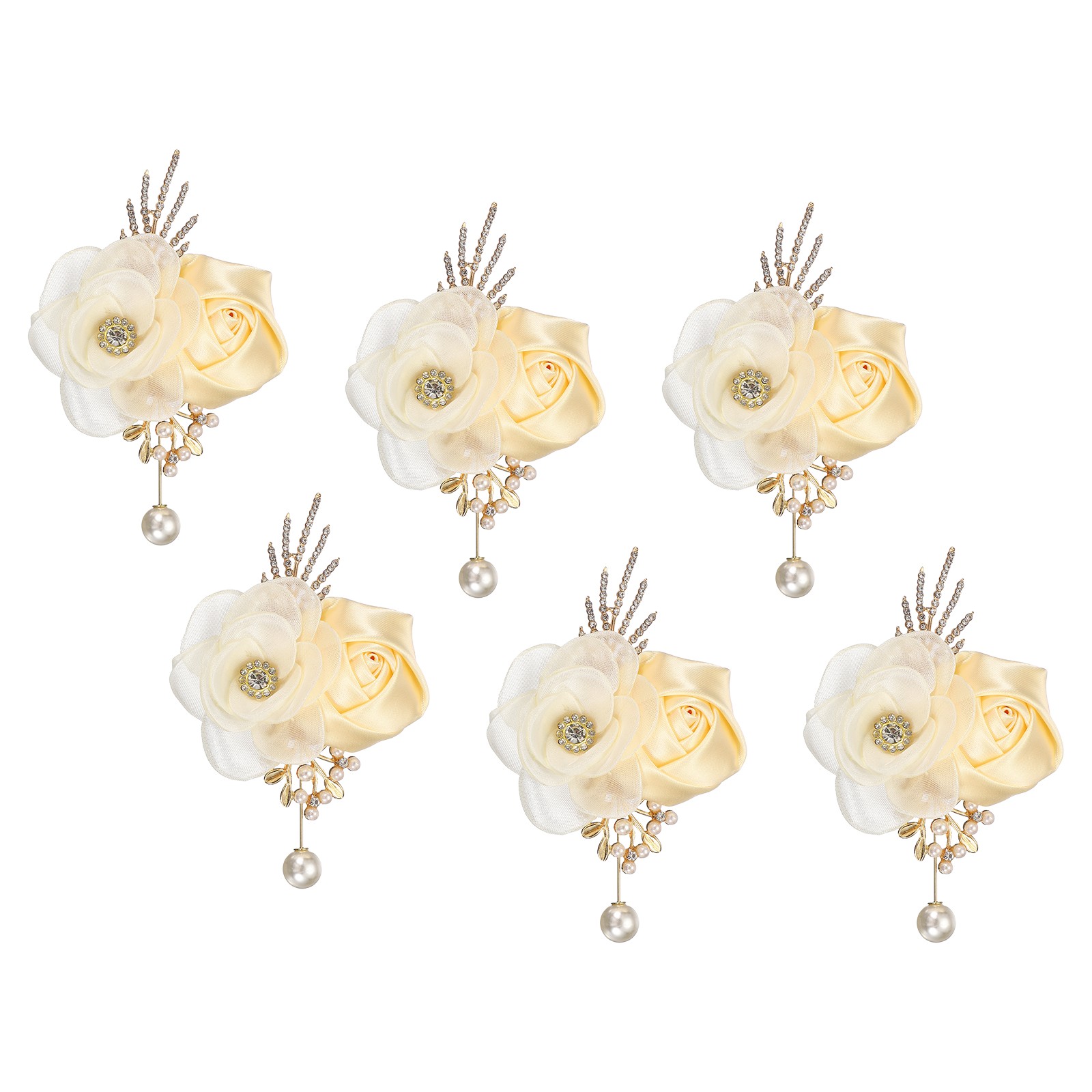 Rose Boutonnieres for Men, 6Pcs Mens Boutonnieres Lapel Flower, Apricot