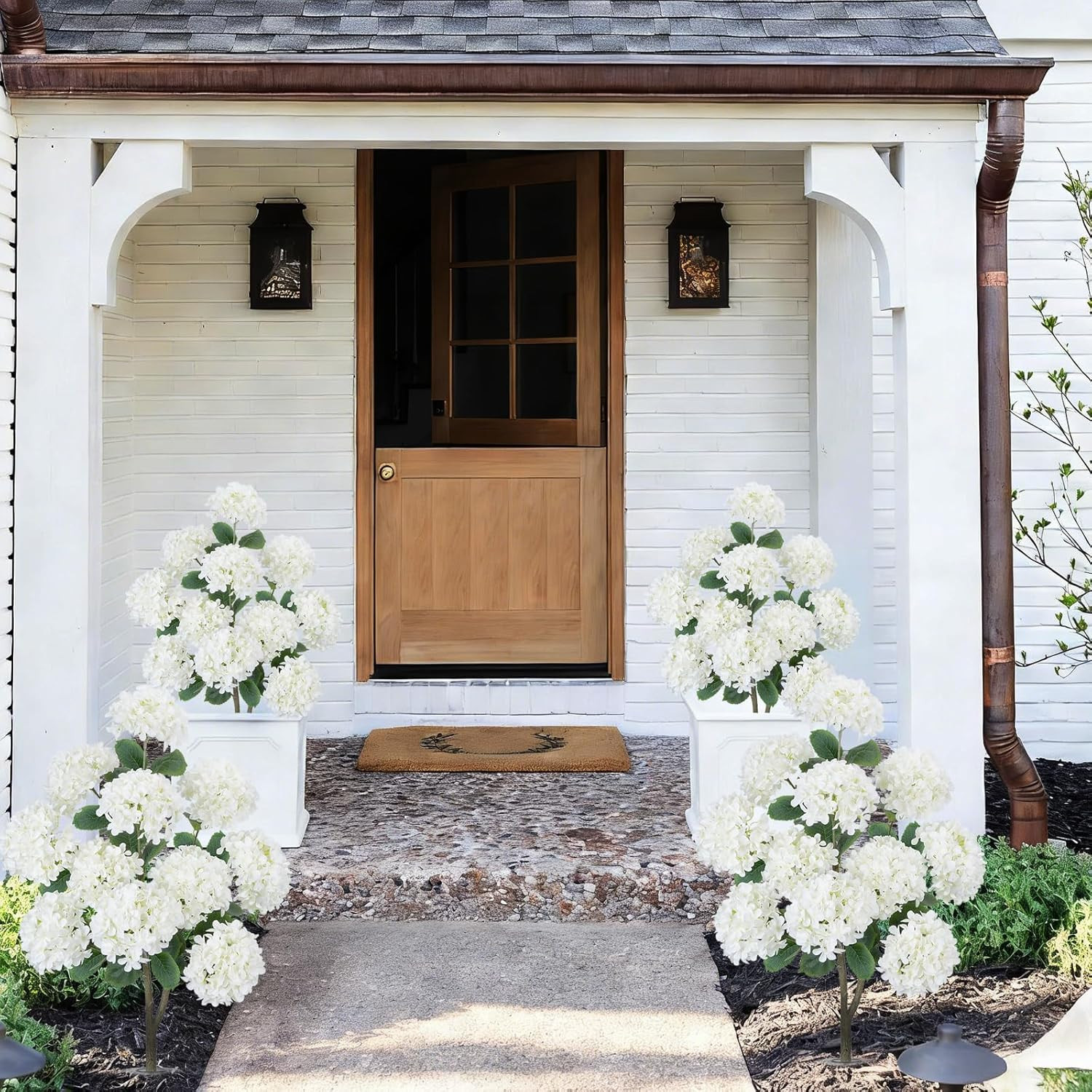 2 Pack 3.5FT White Artificial Hydrangea Trees for Outdoor Decor