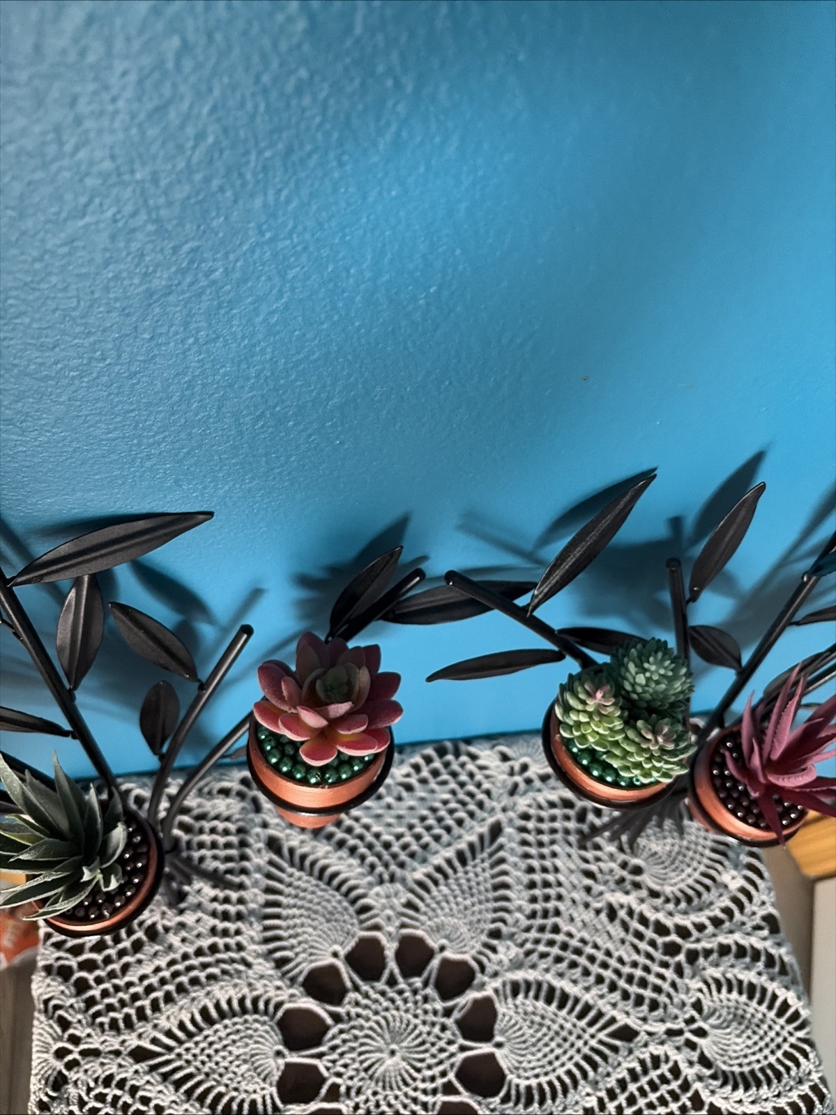Set of Two Wall Candle Decor with 6 Artificial Succulents Hanging Plants