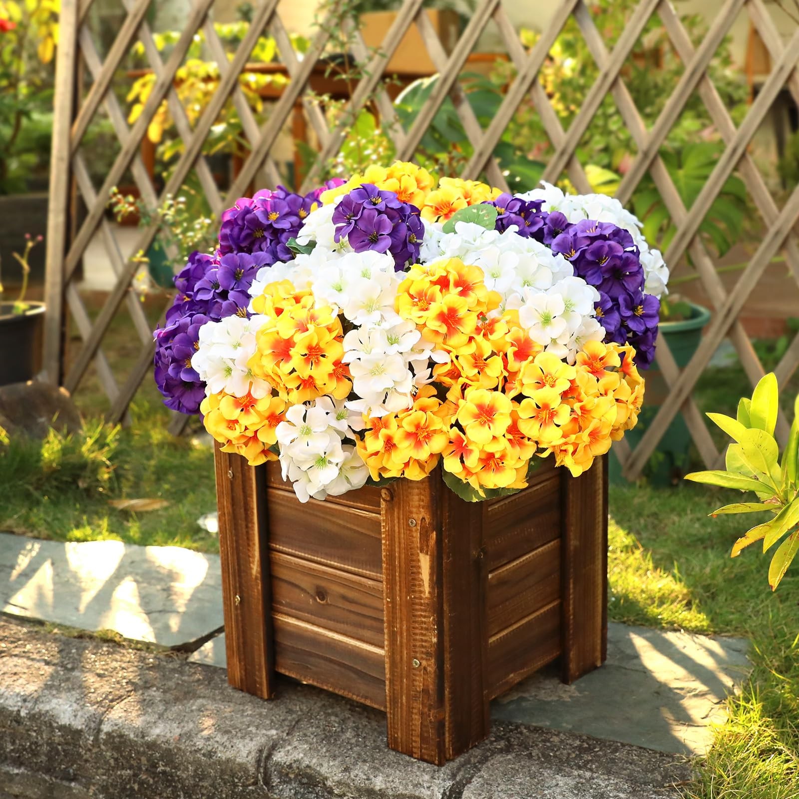 6 Bundles Artificial Flowers for Outdoors,Fake Silk Geraniums Flowers UV Resi…
