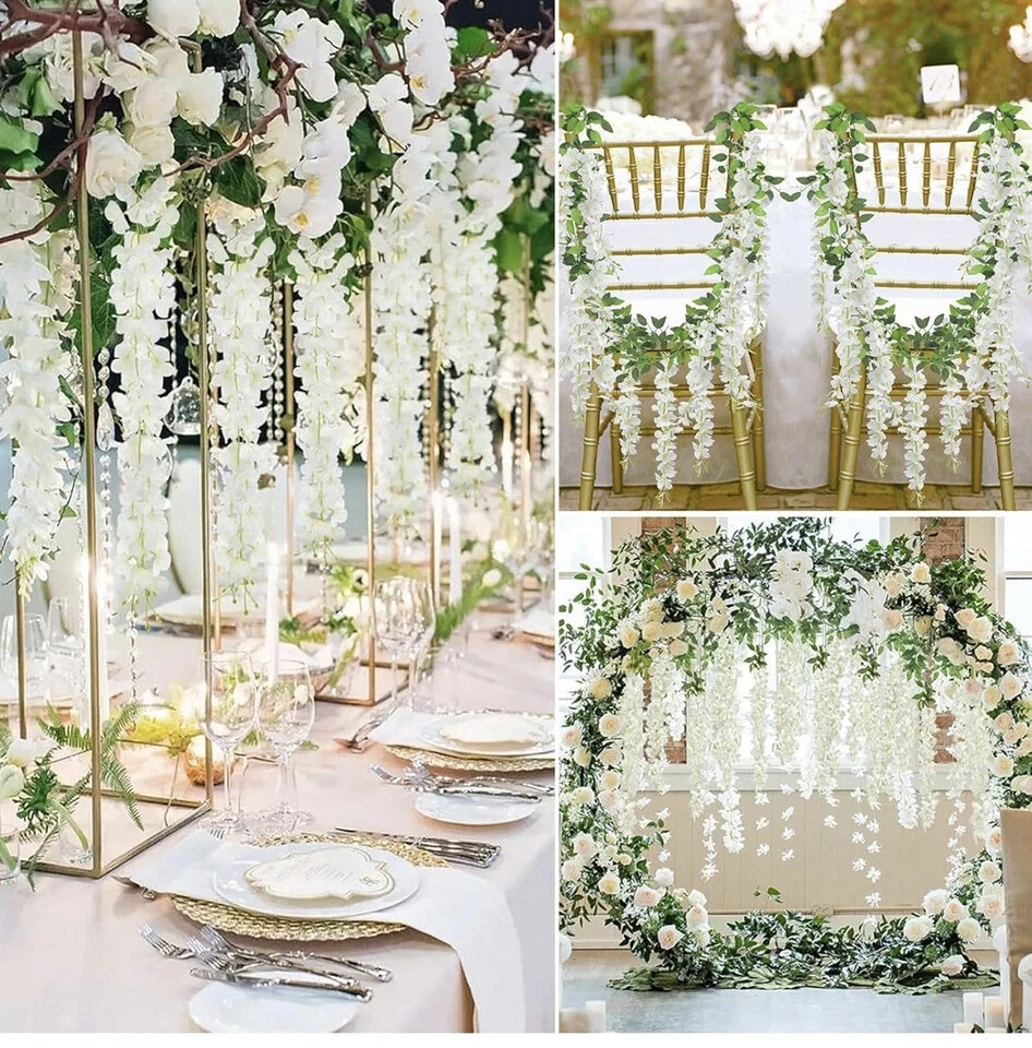 Wedding Hanging Flowers 24 Pack Faux Flower Garland Artificial Wisteria Vines