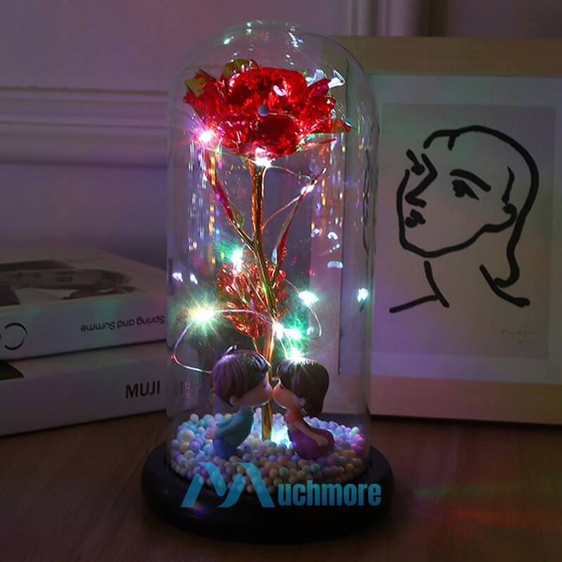 Preserved Eternal Rose In Glass Galaxy Flower Dome with LED Light Holiday Gifts