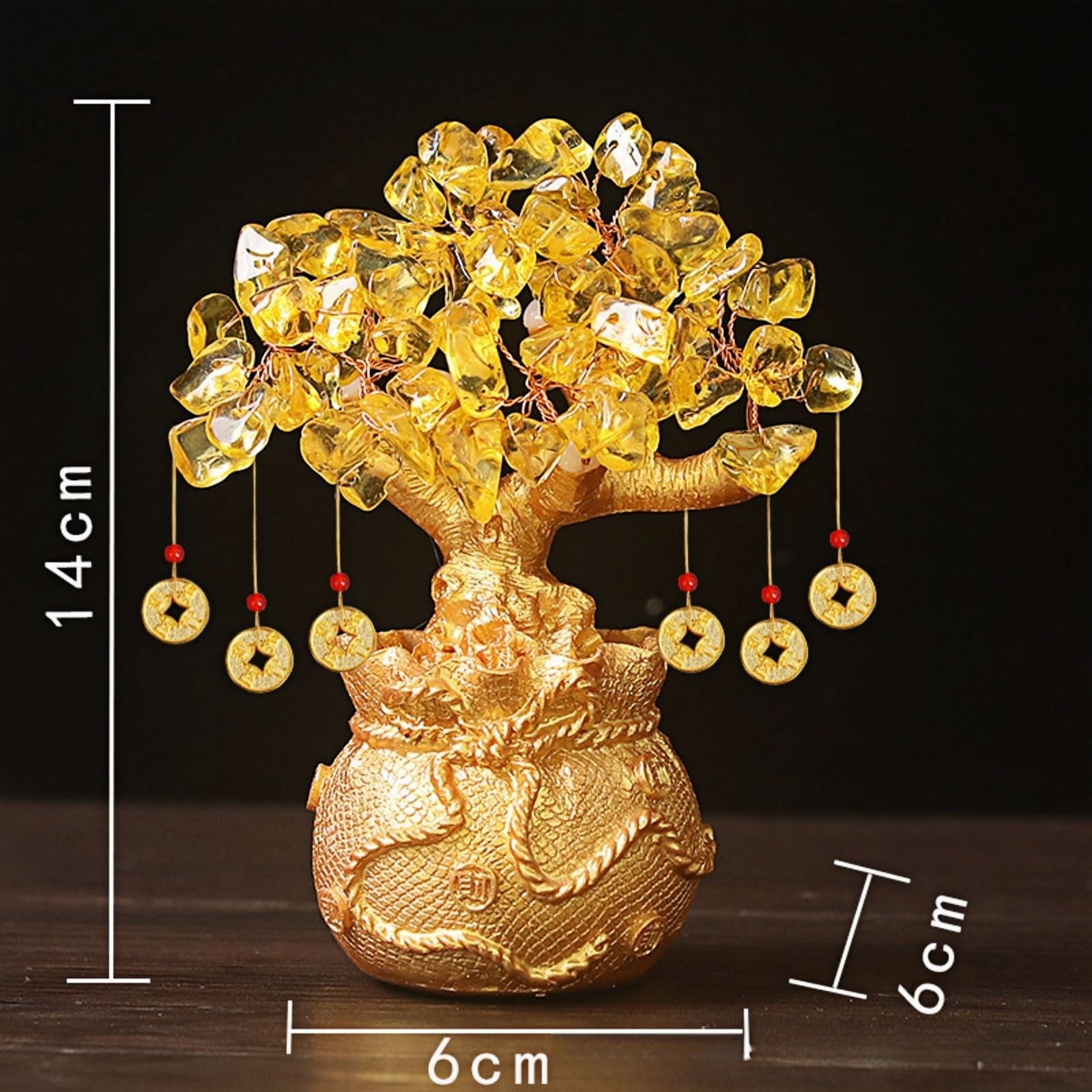 Rose Quartz Money Tree – Feng Shui Love & Wealth Golden Bag Bonsai Lucky Gems…