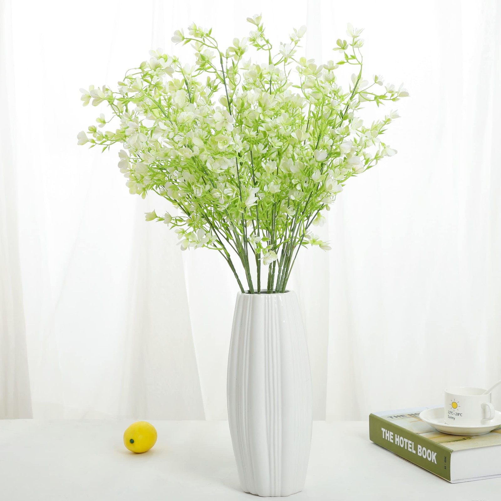 29” White Plastic Flowers Artificial Bouquet Faux Greenery Long Stems for Tal…