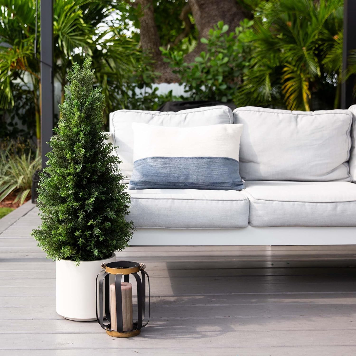 3FT UV Resistant Faux Cedar Tree in White Planter for Indoor/Outdoor Decor