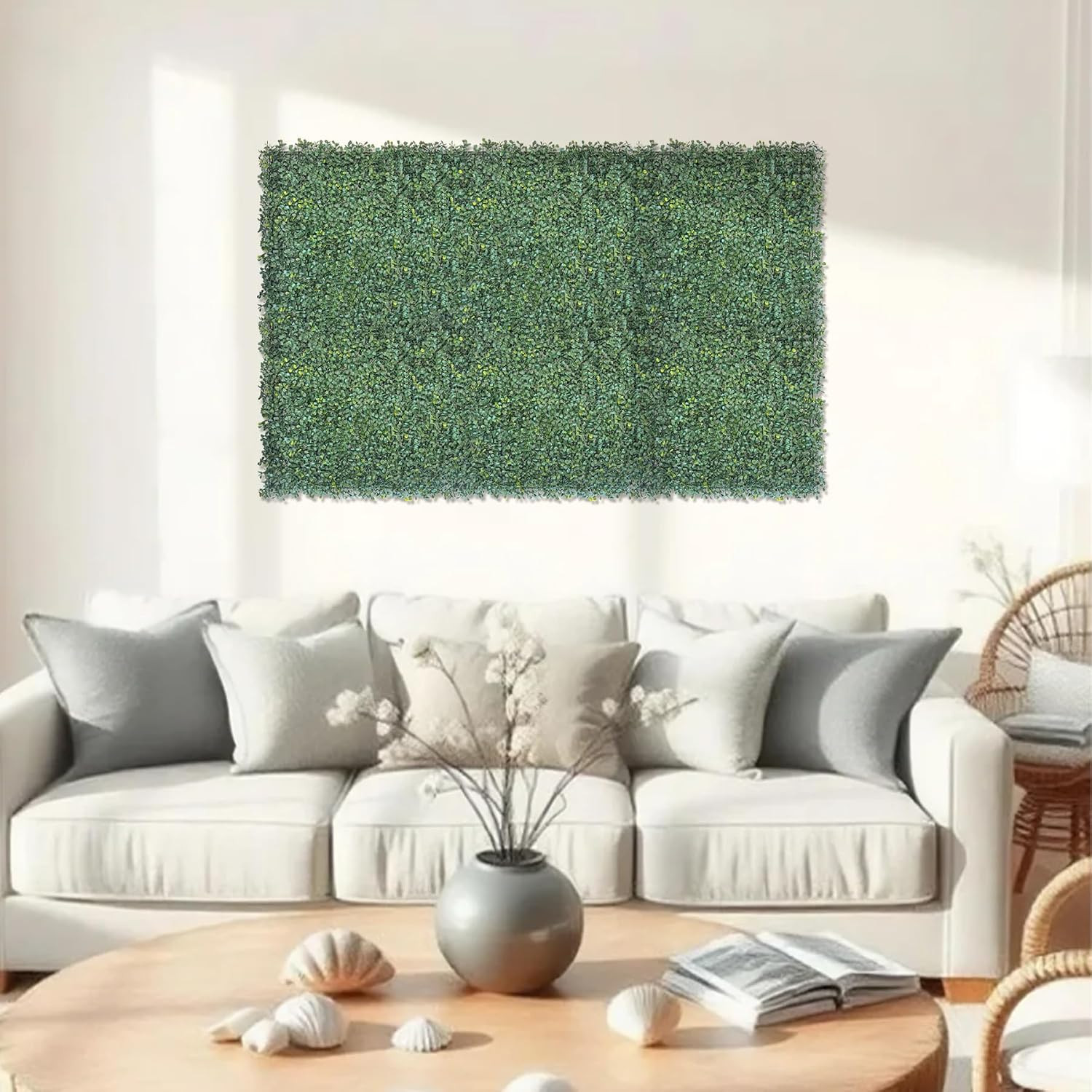 Grass Wall Panels 12 PCS 10″x 10″ Artificial Boxwood Panels with 50 Zip Ties, Fa