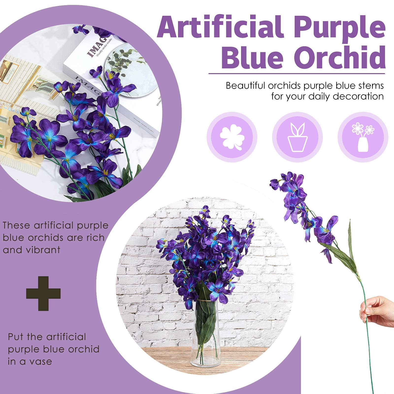 24 Pieces 27 Inches Artificial Orchid Flowers Faux Orchids Silk Flowers for W…
