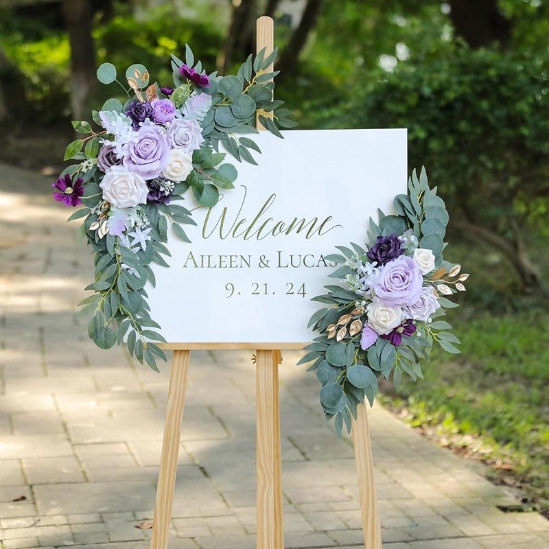 Purple Flower Swag Kit Wedding Decoration Easy Install Faux Silk Arch Flowers US