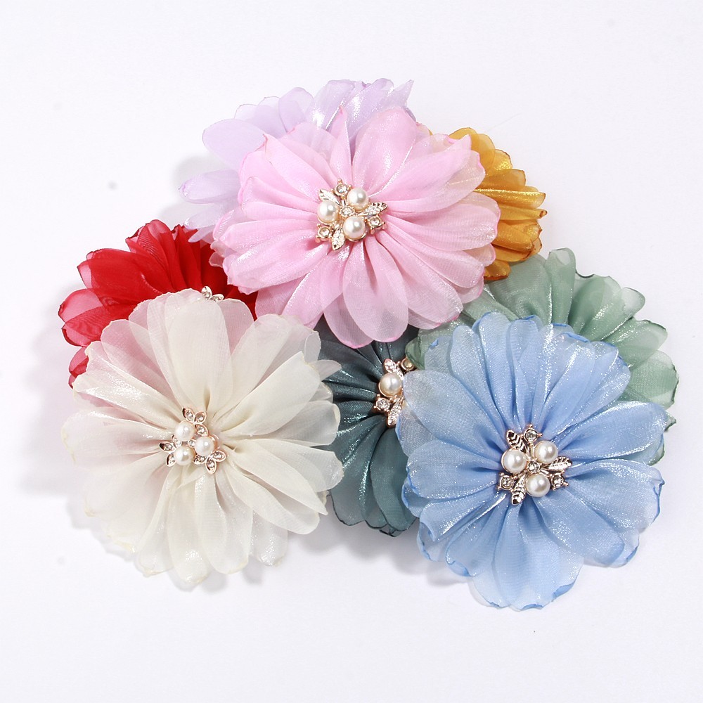 9cm Pearl Mesh Gauze Artificial Chiffon Flower Patch Applique Fabric Wedding