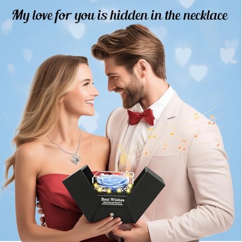 Gifts for Women – Preserved Real Rose with I Love You Heart Necklace, Sky Blue