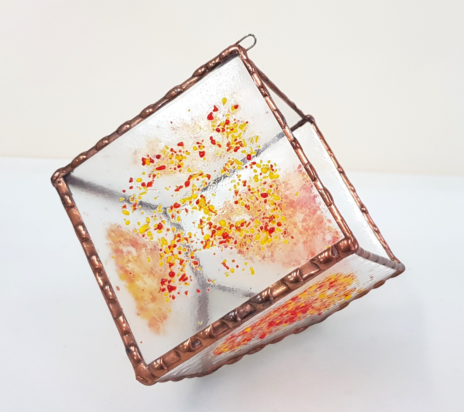 Geometric Terrarium Stained Glass, Cube Glass Planter, Home Decor Gardening Gift