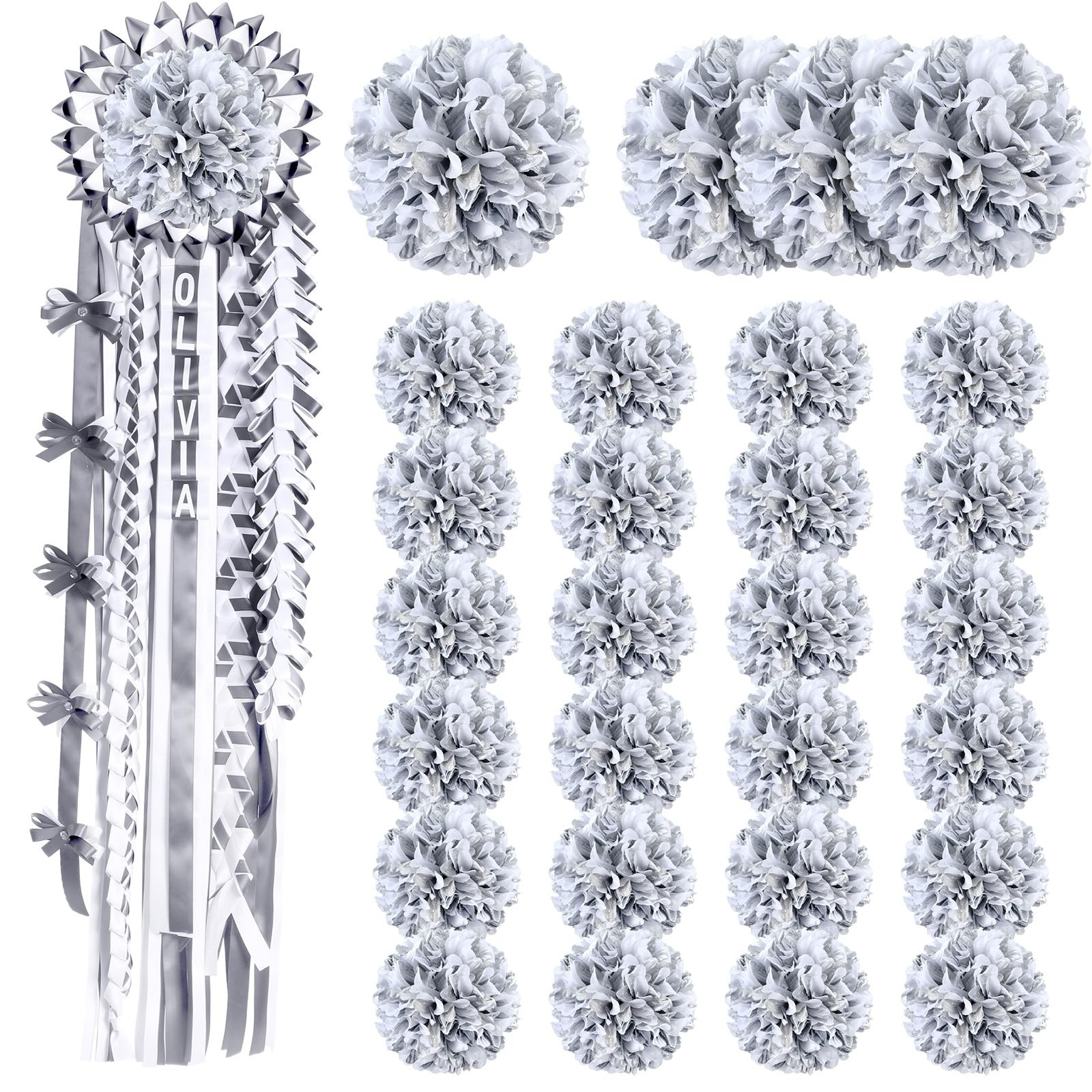 28 Pcs Silver White Assorted Silk Chrysanthemum Homecoming Mum Flowers