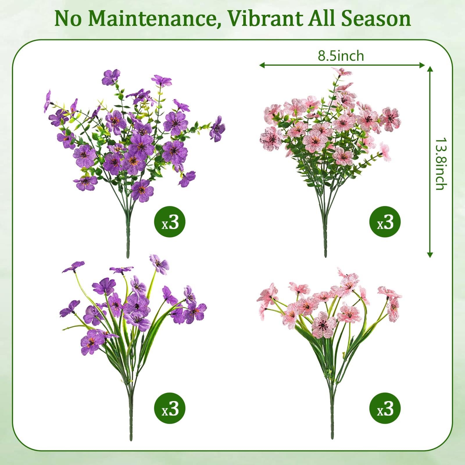 12 Bundles Fuchsia+Pink Artificial Flowers for Outdoors Plants for Garden Porch