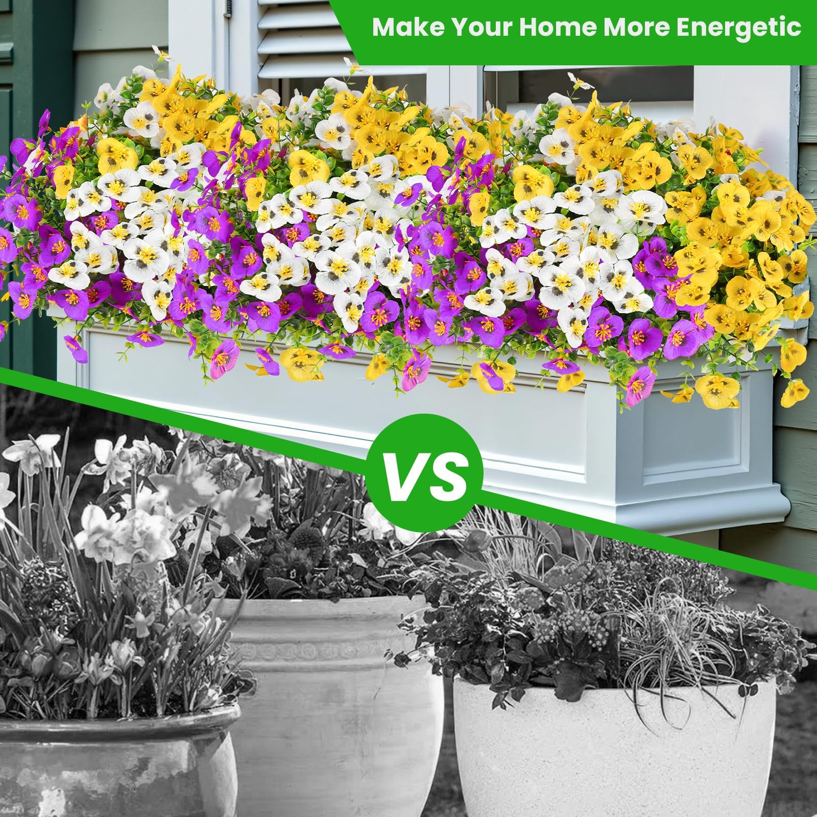 Artificial Pansies for Outdoors, 24 Pack Faux Silk Pansies Flowers UV Resista…