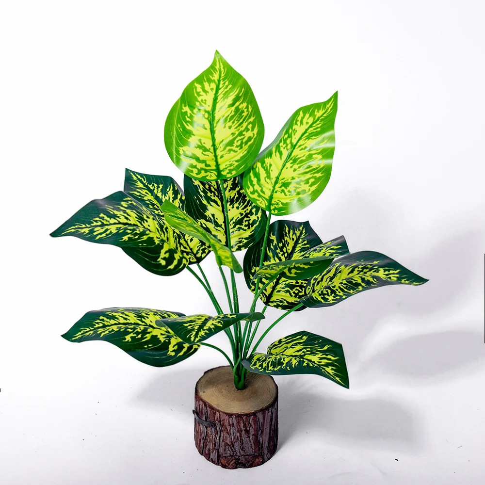 43cm 12 Forks Artificial Monstera Tree Green Fake Plants Plastic Evergreen