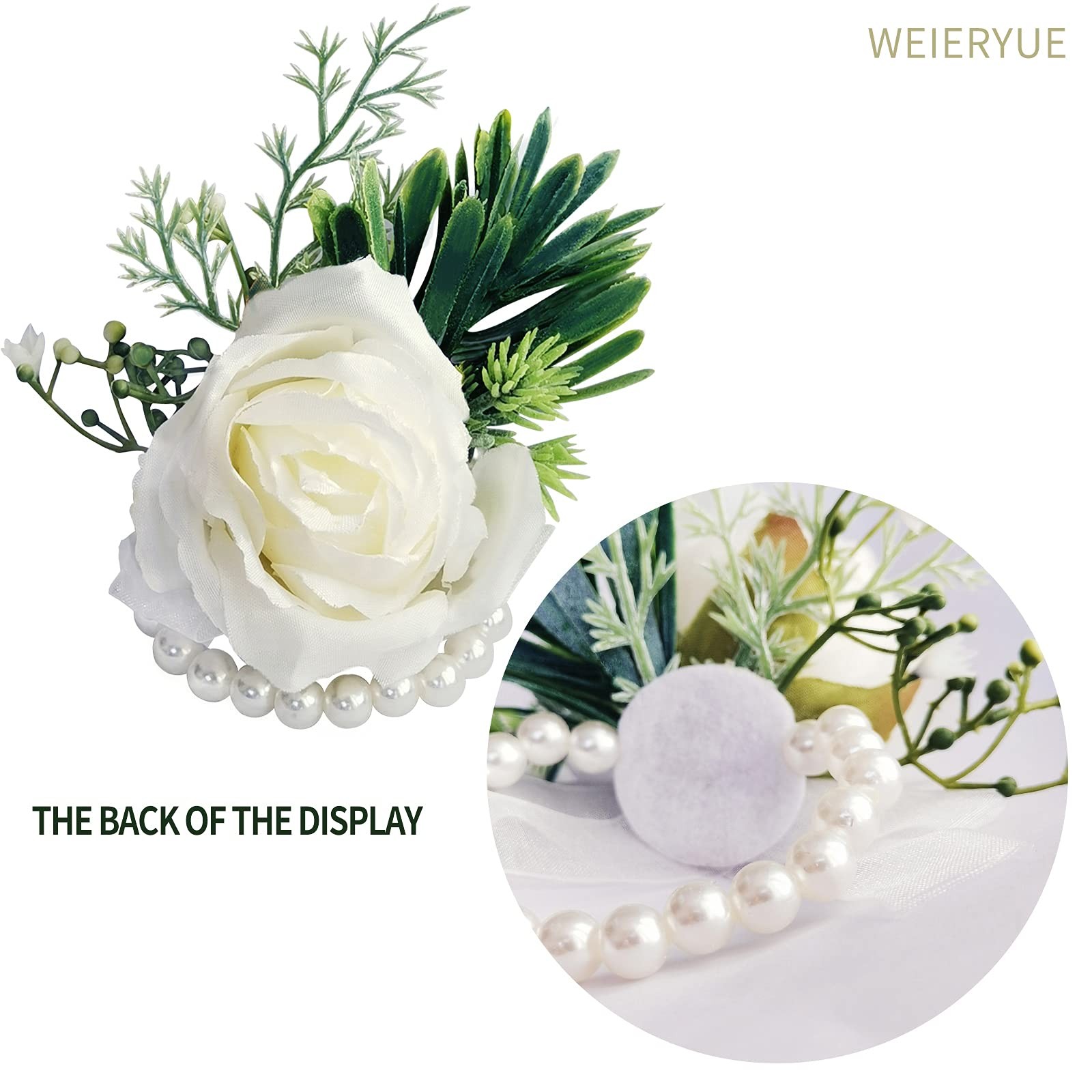 2 PCS White Rose Wrist Flower & Mens Corsage Wedding Ceremony Boutonniere