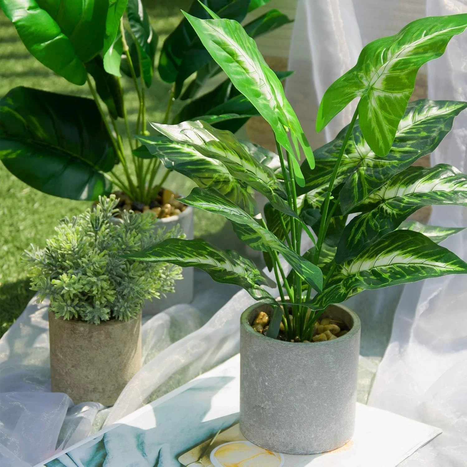 16″ Small Fake Plants Artificial Tropical Faux Plants Indoor for Office Desk She