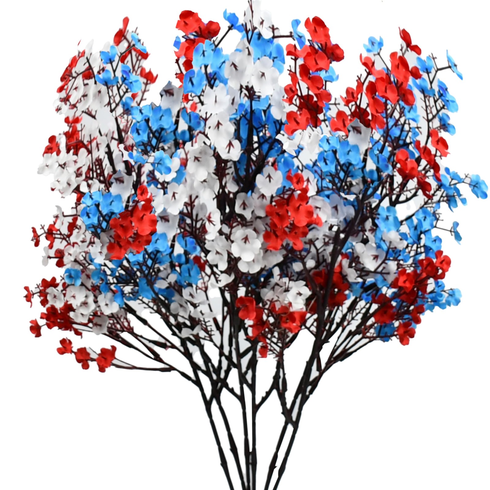 6 Bundles Patriotic Red White Blue Silk Baby’s Breath, 18.5″ Artificial Flowe…