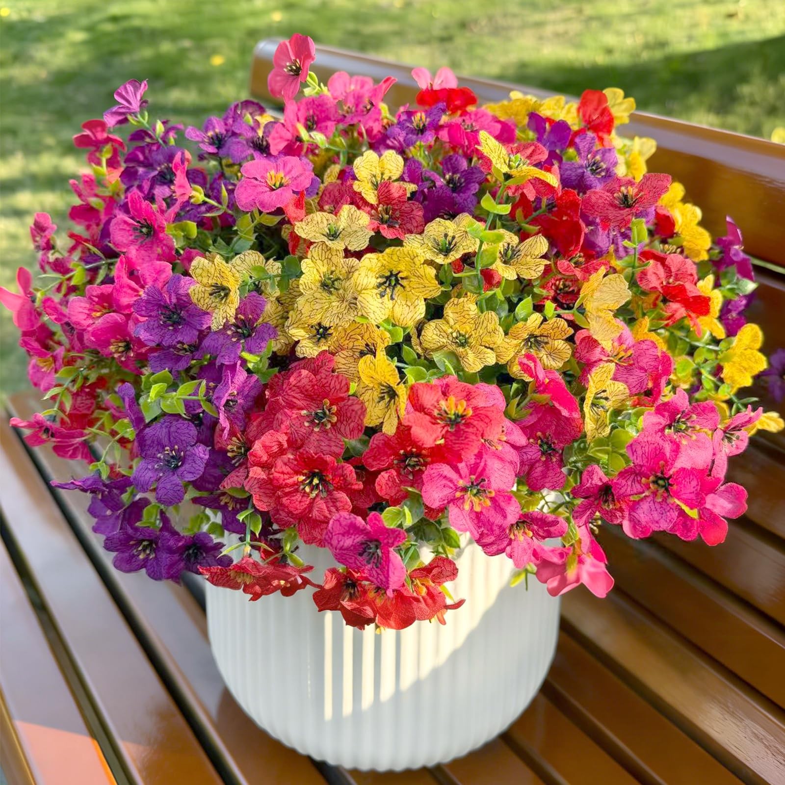 24 Bundles Artificial Flowers for Outdoors Decoration, UV Resistant Faux Silk…