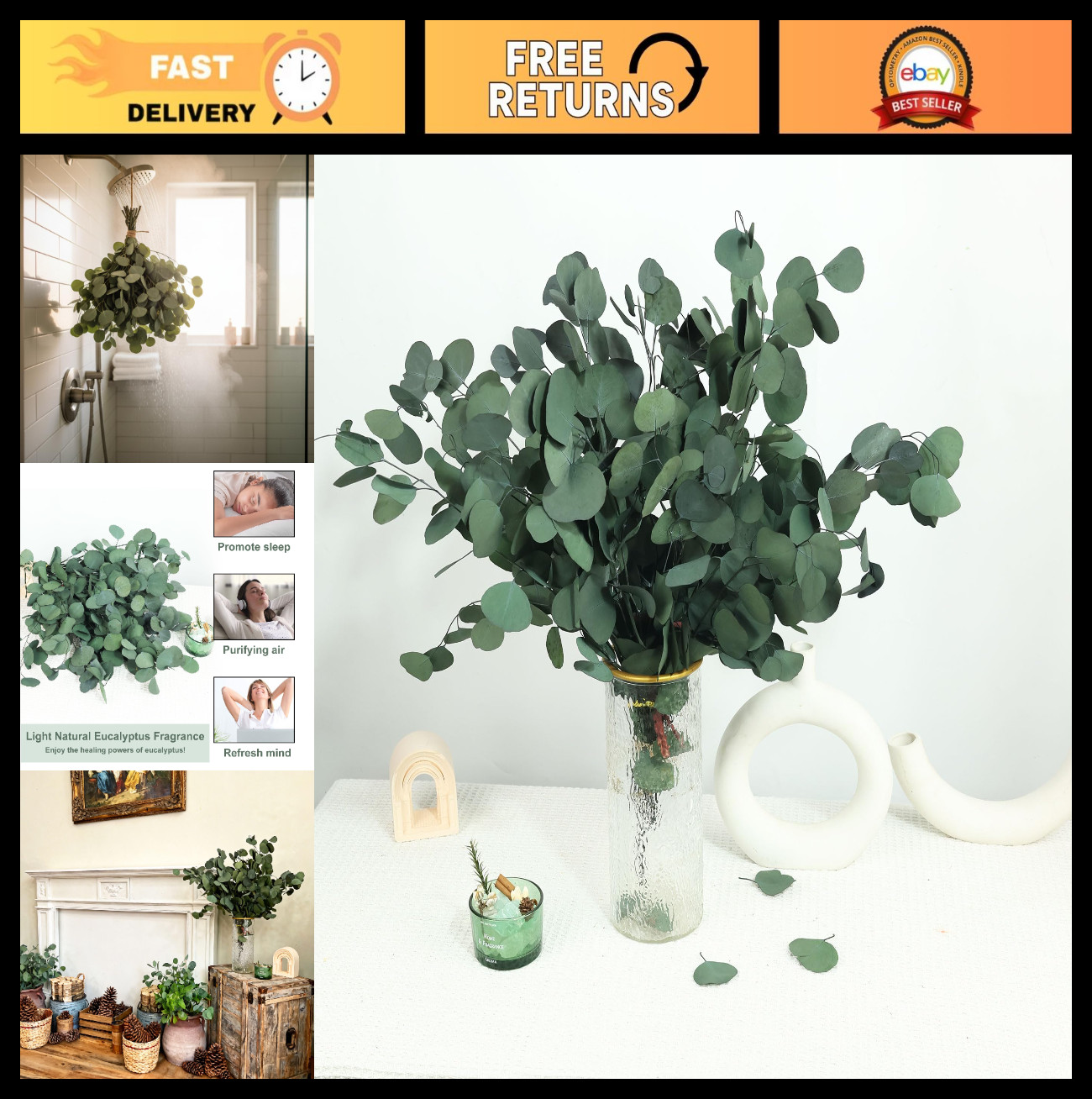30 Pcs Dried Eucalyptus Stems 17″ Silver Dollar Leaves | Wedding Decor, Vase Fil