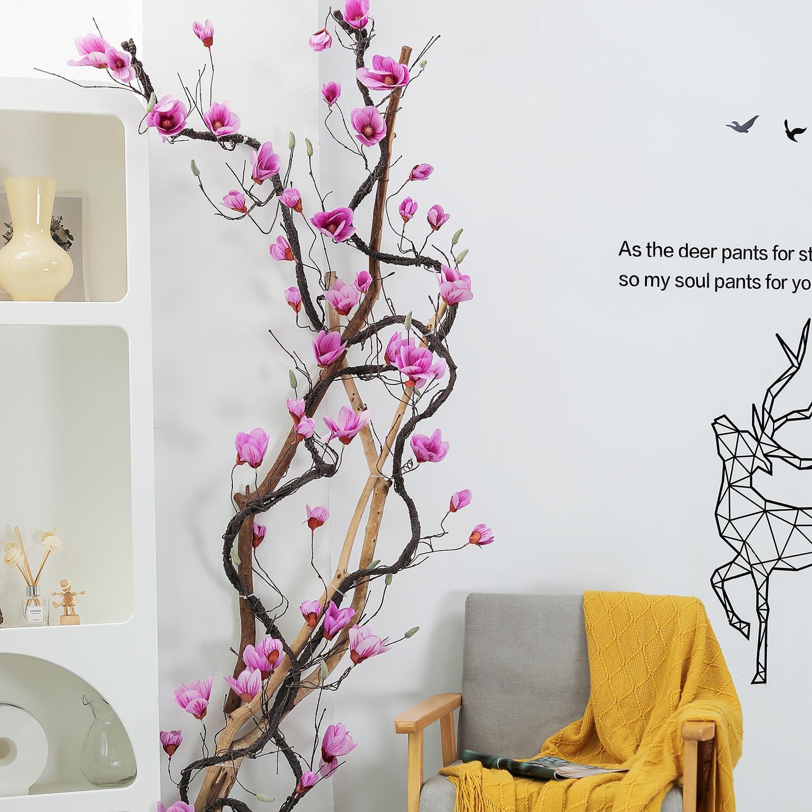 118in Faux Magnolia Orchid Flores Garland Hanging Vines(Fuchsia)