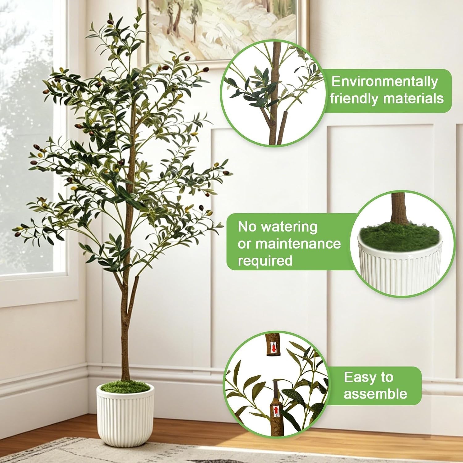 6FT Artificial Olive Tree – Large Indoor Artificial Plant Decor with Branches…