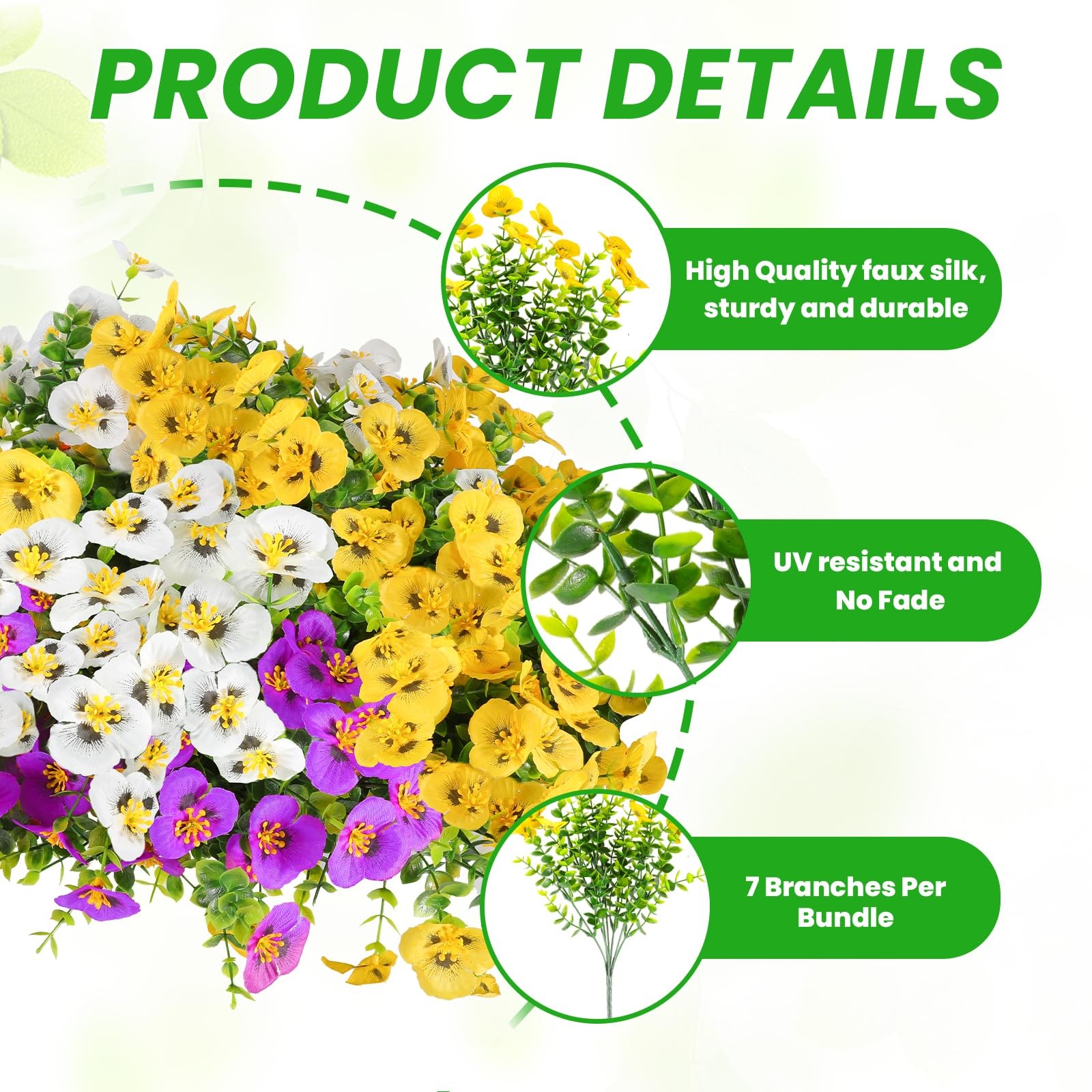Artificial Pansies for Outdoors, 24 Pack Faux Silk Pansies Flowers UV Resista…