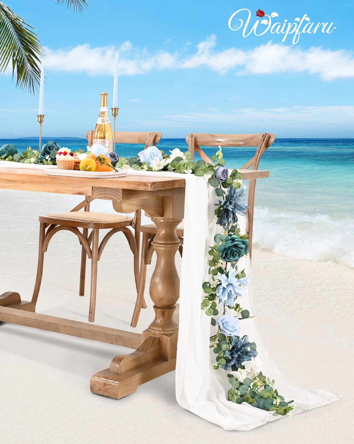 6.07Ft Artificial Eucalyptus Garland with Flowers – Wedding Table Decorations, F