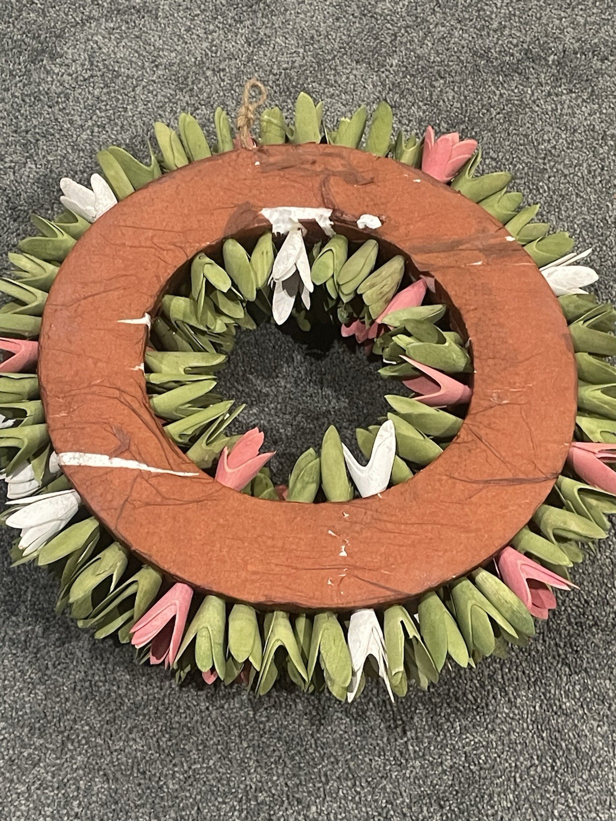 Wooden Flower Large Door Wreath Pink White Tulips Cottagecore Decor